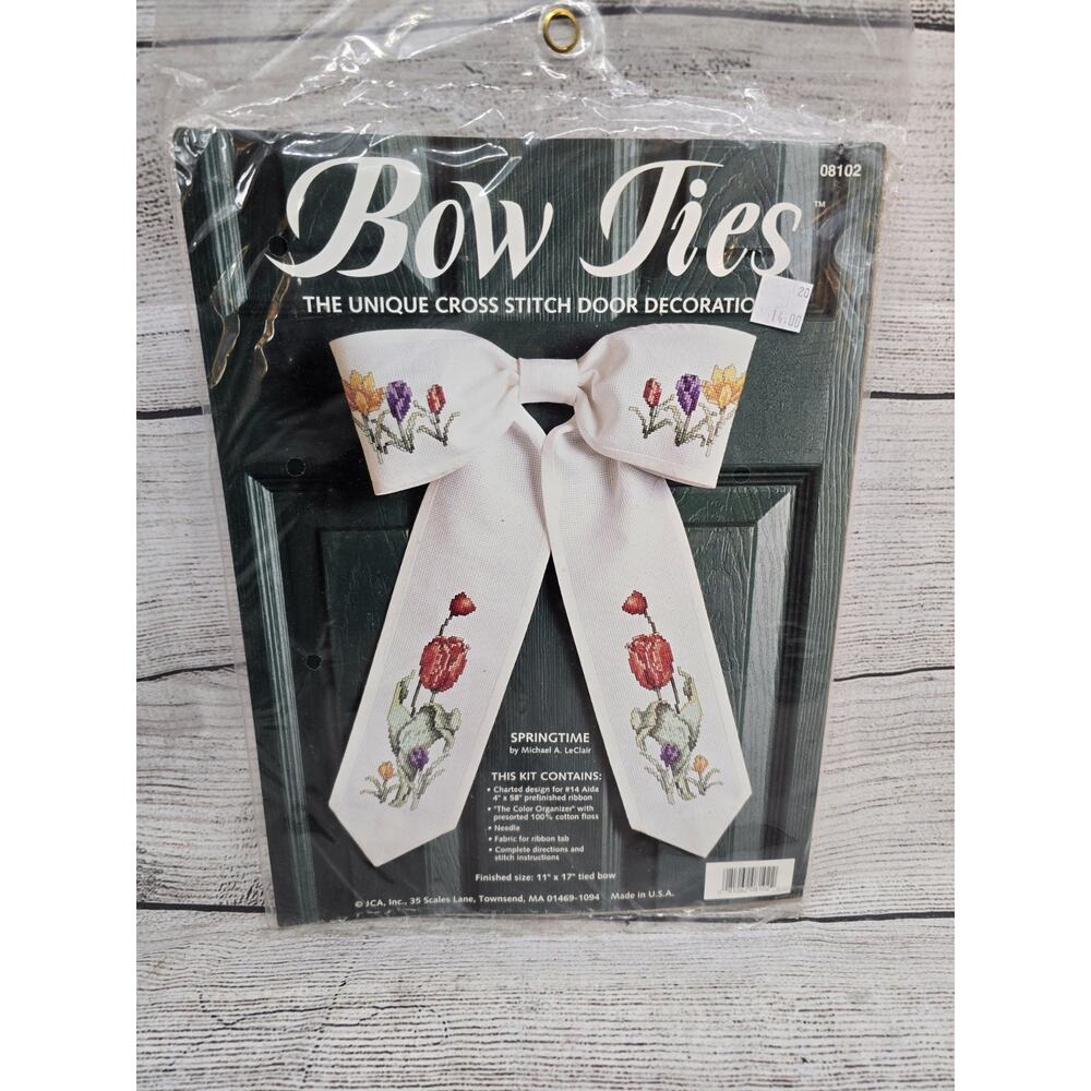 JCA Bow Ties Springtime 08102 Cross Stitch Door Decoration Kit 11”x17” Flowers